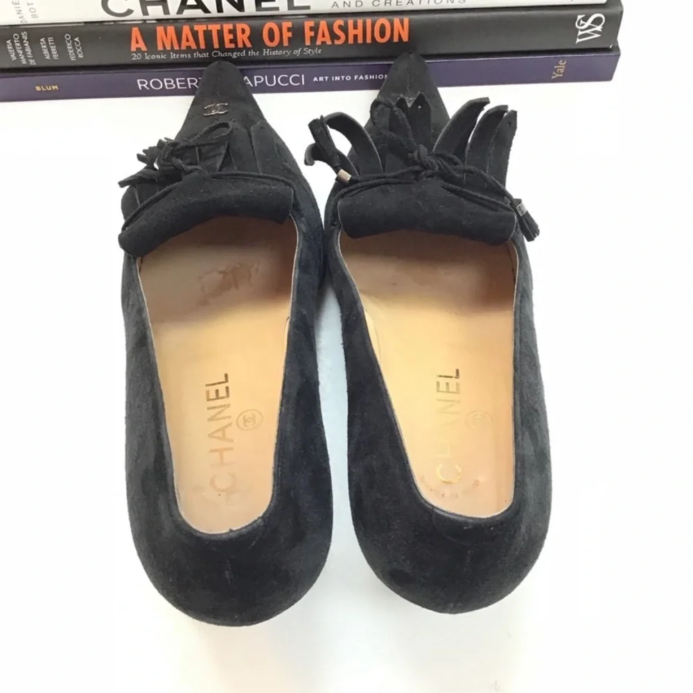 Chanel Heels Pointed Toe Logo Tassel Fringe